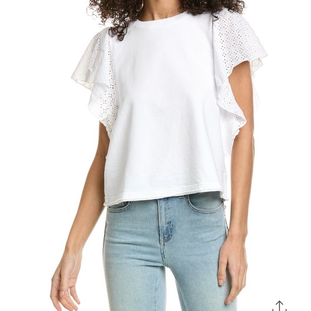 Michael Stars Aika White Ruffled Flutter Sleeve Blouse XS $128